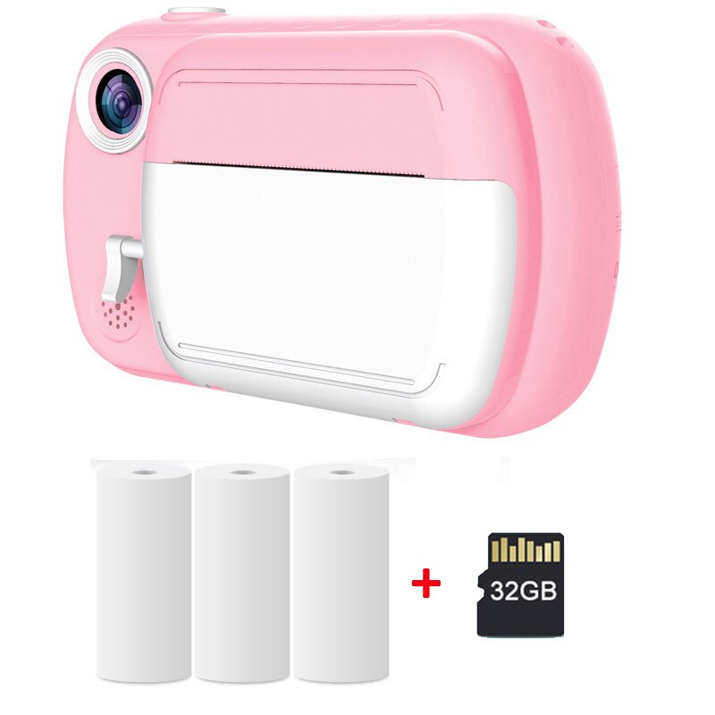 Children Digital Instant Print Photo HD 1080P Toys Camera Video Kid Toy With Thermal Paper Mini Camera for Children: Pink-32G SD Card