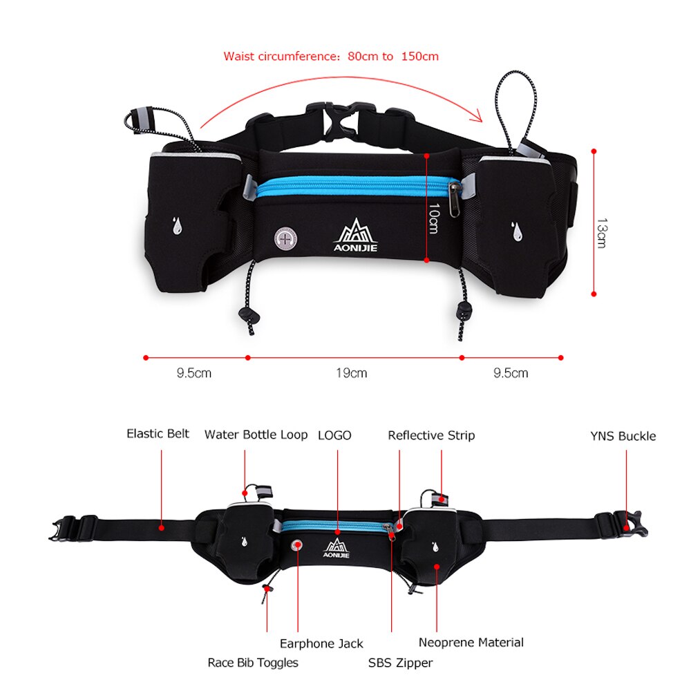 * AONIJIE E834 Marathon Jogging Fietsen Running Hydratatie Riem Heuptas Pouch Fanny Pack Telefoon Houder Voor 250 ml Water flessen