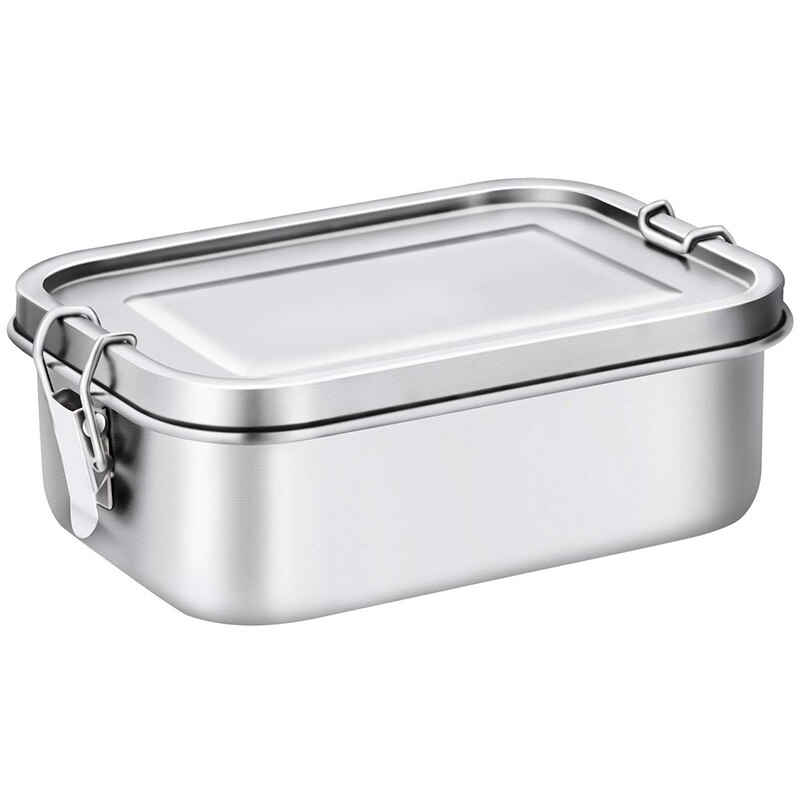 Rvs lunchbox met sluitclips en lekvrije  , 800ml bentoboxen lunchbox voor kinderen of volwassenen-: Default Title
