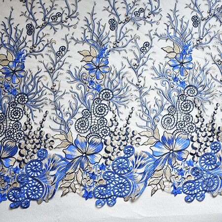 Tule Stof 1 Meter Mesh Geborduurde Gaas Kant Bruids Mode Jurk Rok Naaien Materiaal 53 "Wide L24C32: royal blue gold