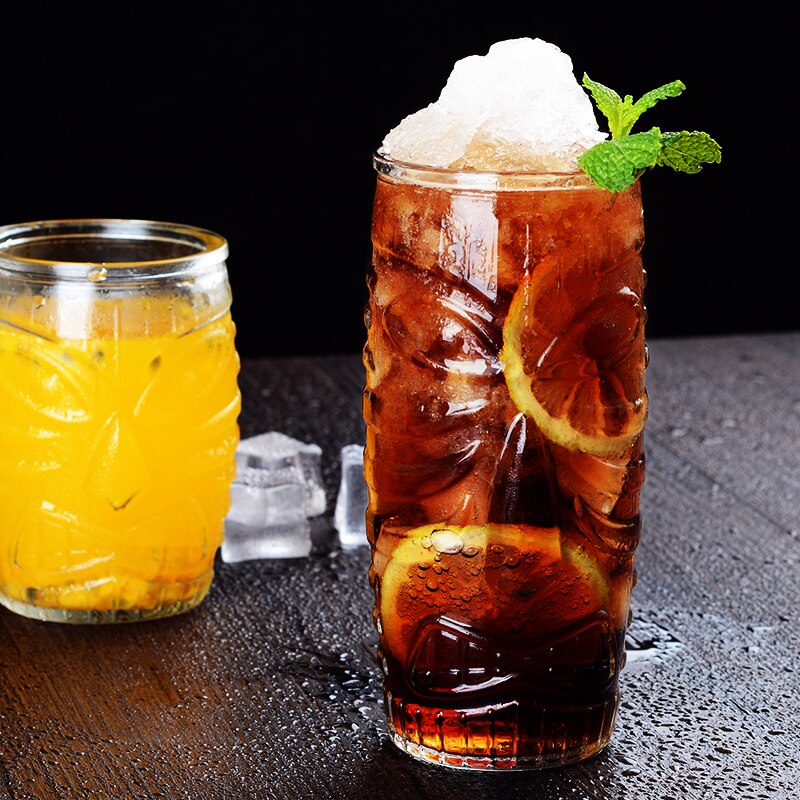 Vaso de cóctel tiki de importación, caras de vidrio, taza de jugo de fruta, taza con de personalidad