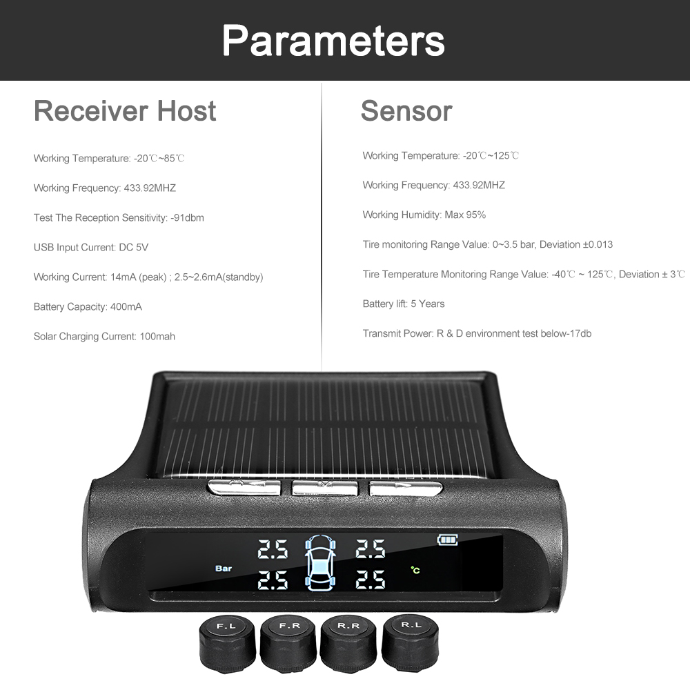TPMS Reifen Druck Überwachung System echtzeit Anzeige 4 Reifen' Druck & Temperatur Universal- kabellos mit 4 Externe Sensor