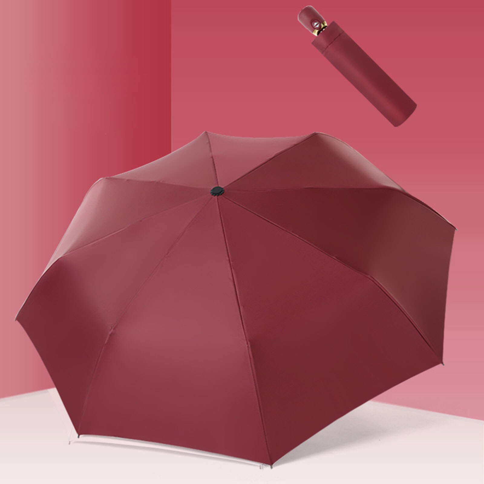 Parasol Licht Reizen Paraplu Windbestendig Parasol Paraplu Uva + 50 Opvouwbare Paraplu Volautomatische Paraplu Voor Regen/Zon: Red