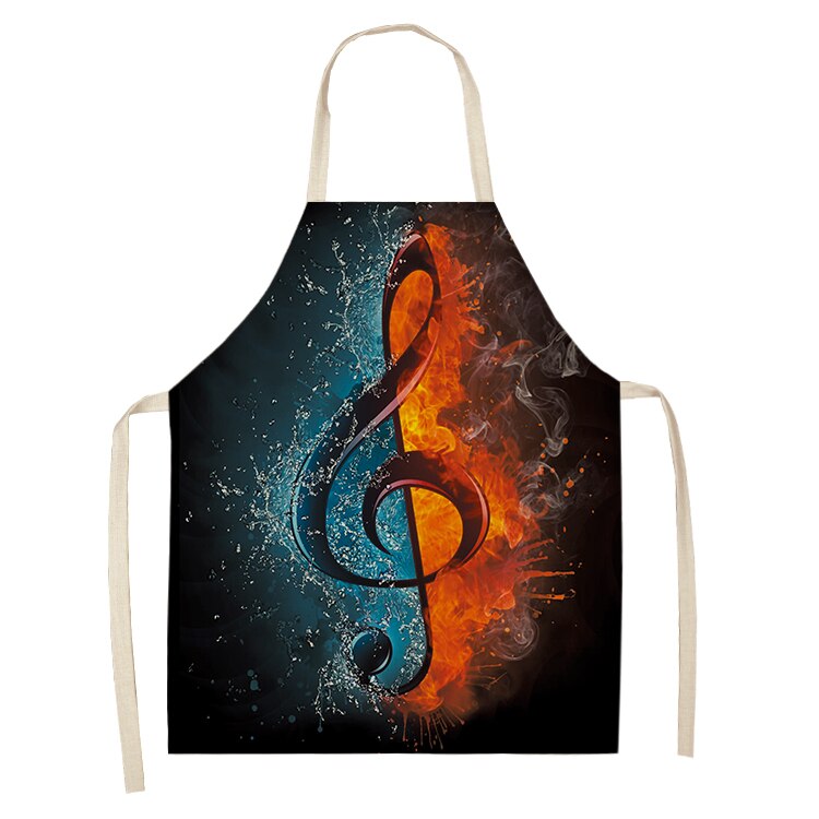 Musical Instrument Kitchen Aprons For Women Cotton Linen Bibs Household Cleaning Pinafore Home Cooking Apron 53*65cm WQL0141: 2WQ-WQL0141-35