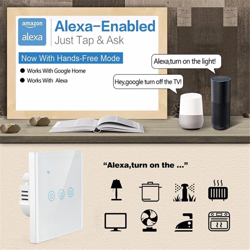 Tuya WiFi Light Switch work with or No Neutral Wire, 1/2/3/4 gang EU/UK Smart Wall Switch works for Alexa, Google Home echo