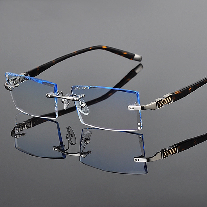 Ultralight Men Rimless Eyeglass Frames Myopia Spectacles Gradient Diamond Trimming Glasses Frames Prescription Optical Eyewear
