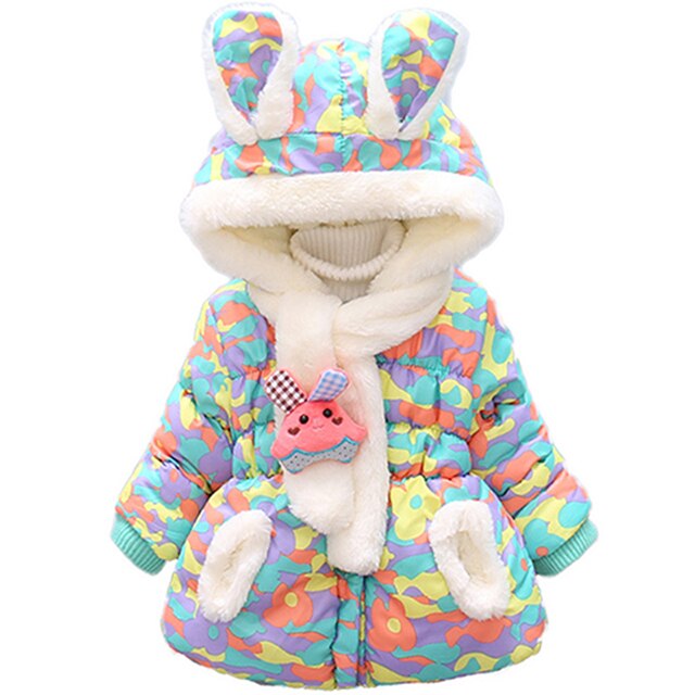 3 pcs Winter Meisjes Christmas Party Jassen met Sjaal en konijn Katoen Warm Baby Meisjes Schattige Konijn Oren Capuchon Camouflage jassen: Green / 4T