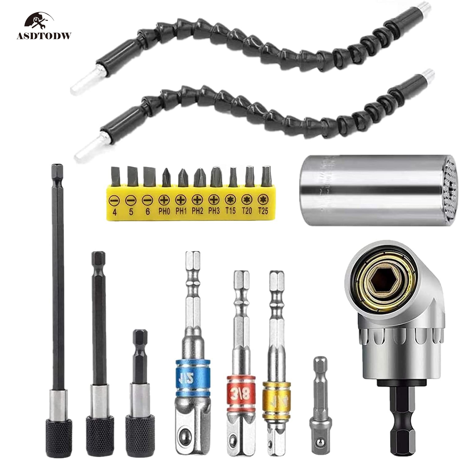 Flexible Drill Bit Extension Universal Socket Wrench Tool Set, 1/4 3/8 1/2 Universal Socket Adapter Screwdriver Bit Kit