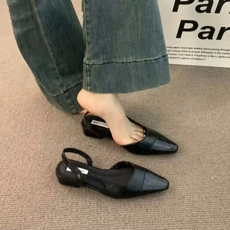 2025 sandalias con cabeza de bolso de tacón bajo para mujer a la , zapatos de talla grande con tacón grueso y nude francés, de fragancia: Negro / 42