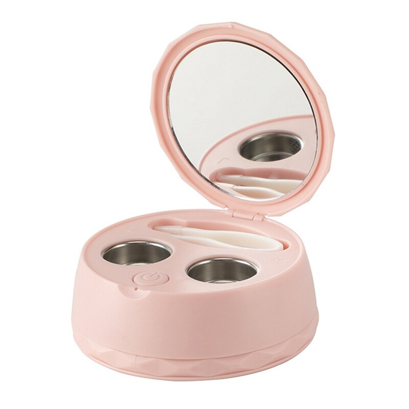 Ultrasonic Contact Lens Cleaner Contact Lenses Case Box Time Adjustment Ultrasound Cleaning Machine Bath Washer: Pink