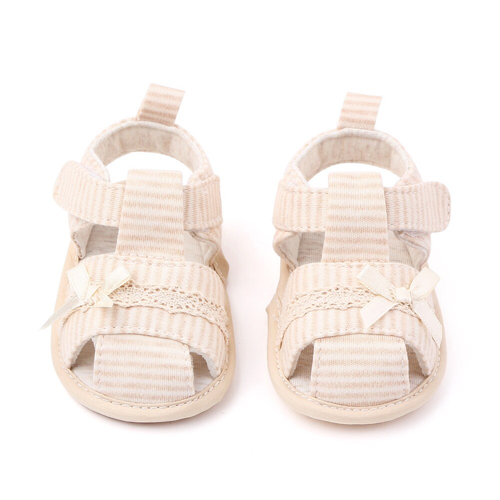 Stripe Bowknot Summer Soft Sole Sandals Baby Girls Toddler Prewalker Flat Shoes