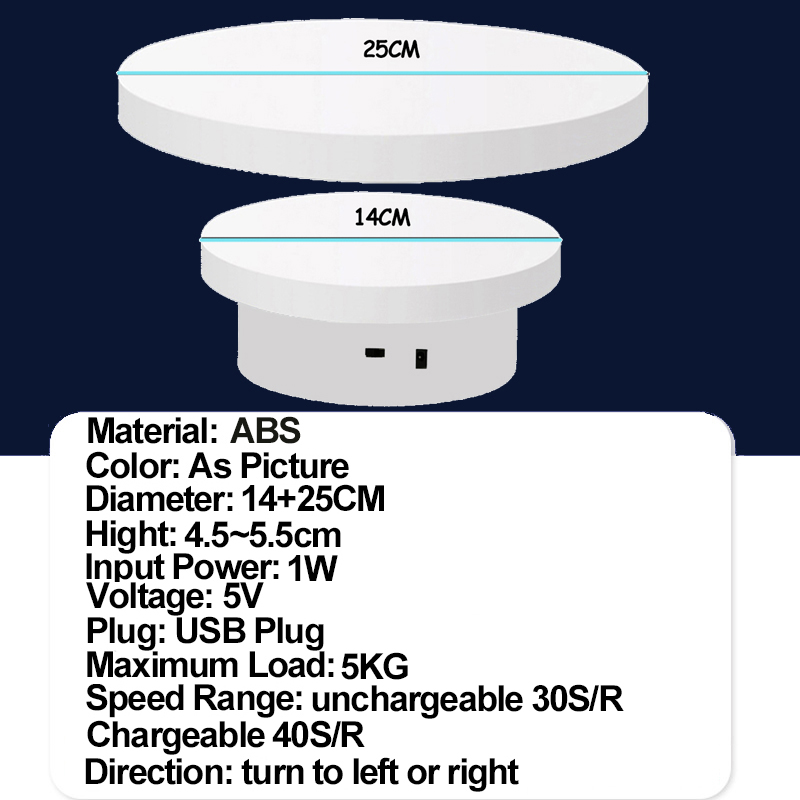 25CM Photography Electric Rechargeable Rotating Turntable Display Stands for Jewelry Product Display Chargeble 3D Scan Pan