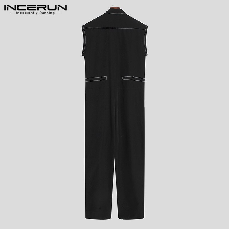 Mono sin mangas para hombre, ropa de calle firme, pantalones con botón de solapa con cinturón, monos para correr, informal para hombre,