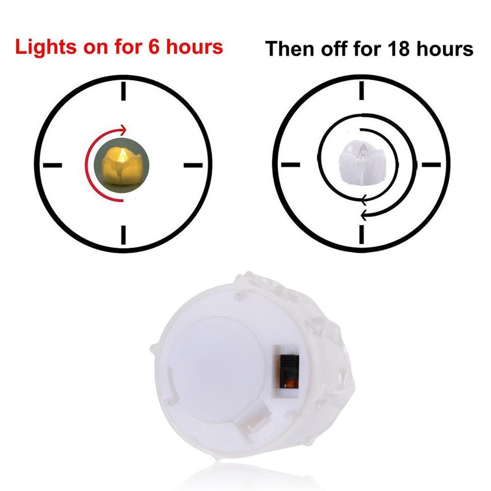 6/12/24pcs Amber Yellow Flickering Timing Flameless LED Tea Light Candles with Timer for Decorations (6 Hrs on 18 Hrs Off)