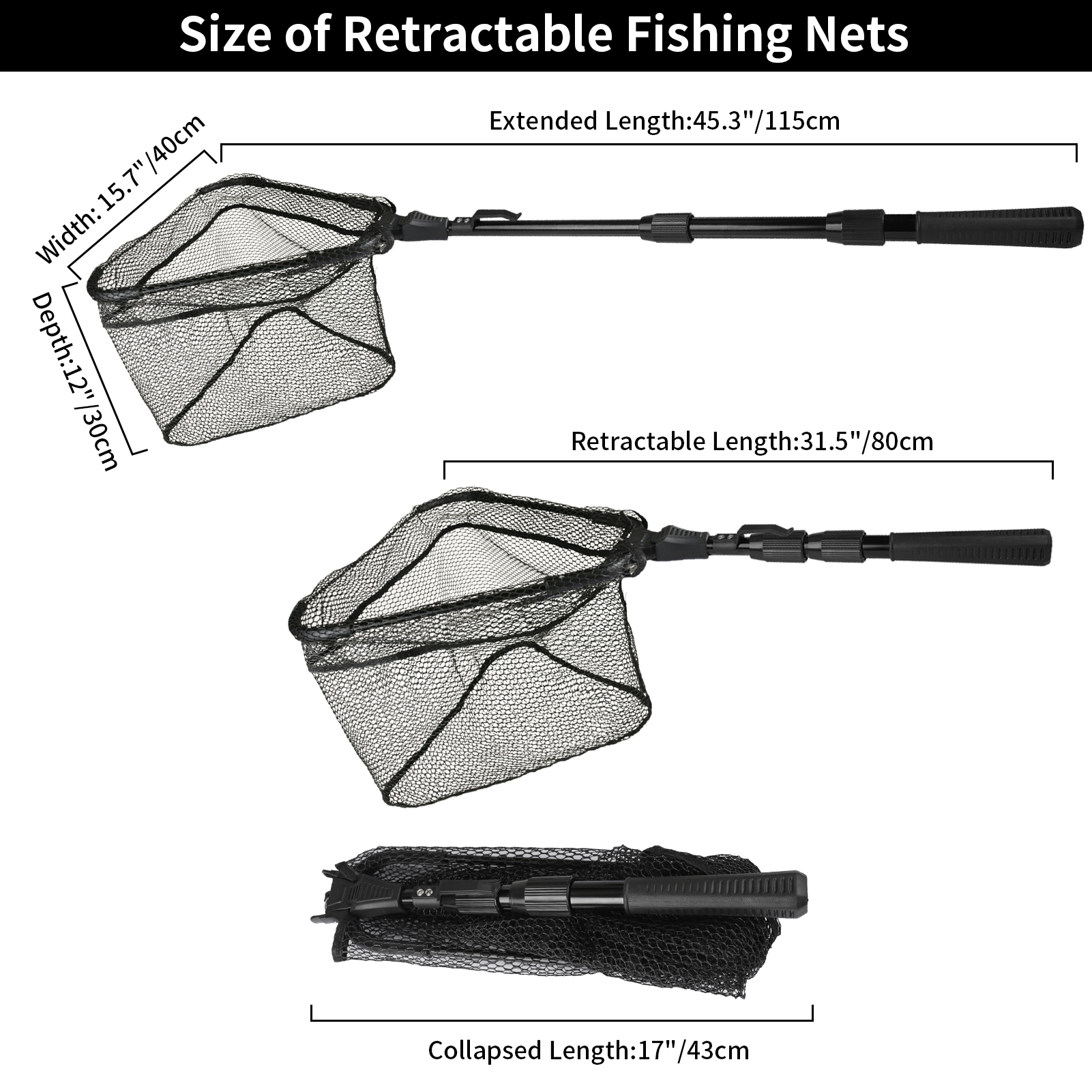 Fishing Landing Net Aluminum Alloy Durable Telescoping Extend to 190cm/130cm/55cm Folding Mesh Safe Fish Catching Releasing: light green