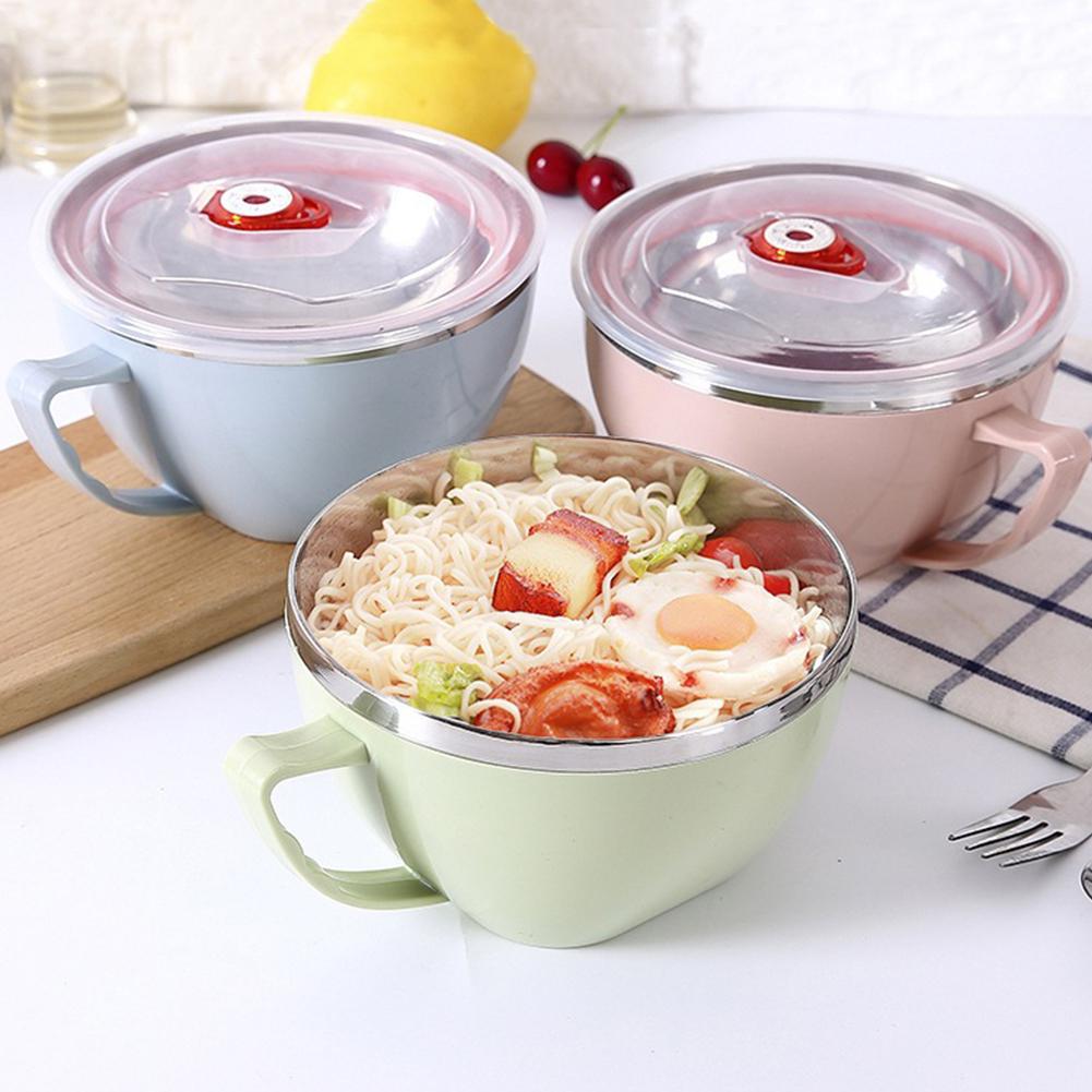 Double Layer Rvs Warmte-isolatie Instant Noodles Kom w/Seal Deksel Lunchbox Bento Bowls Draagbare Servies