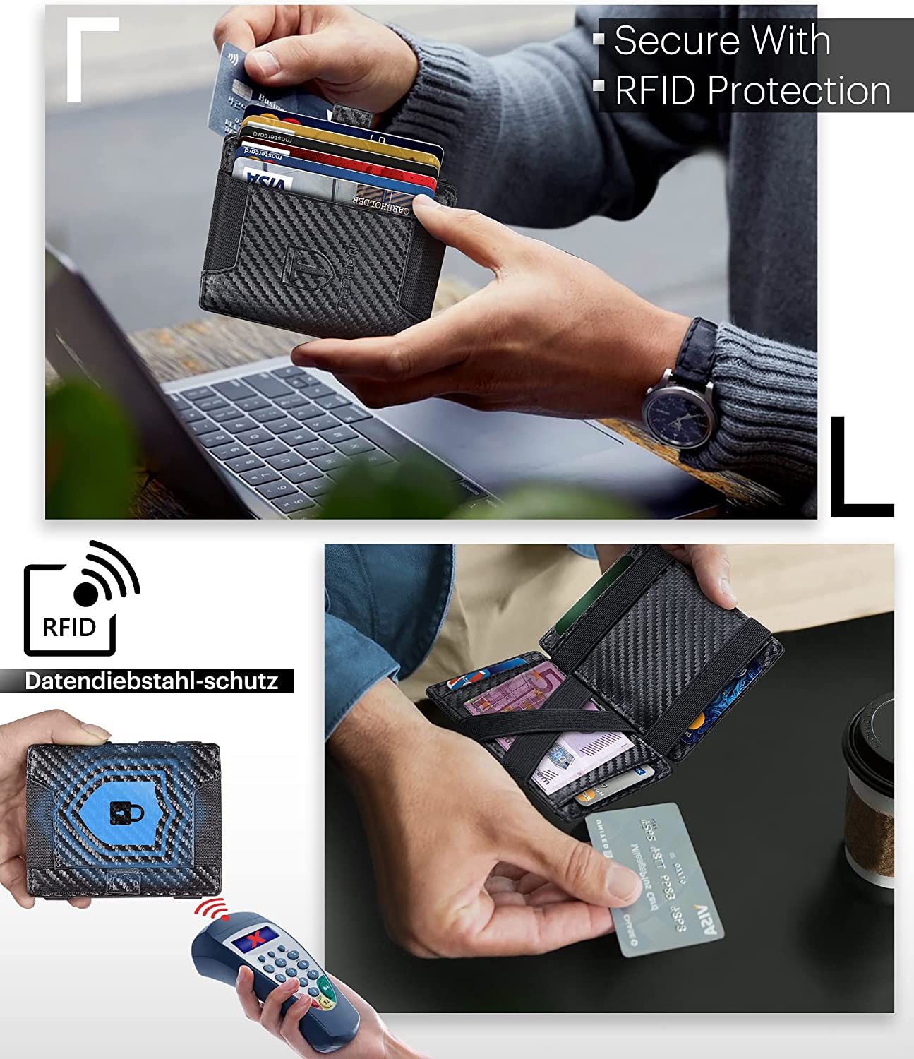 Slim Mini Wallet With Zipper, RFID Blocking Men's Wallet, Short Leather Credit Card Holder Coin Purse