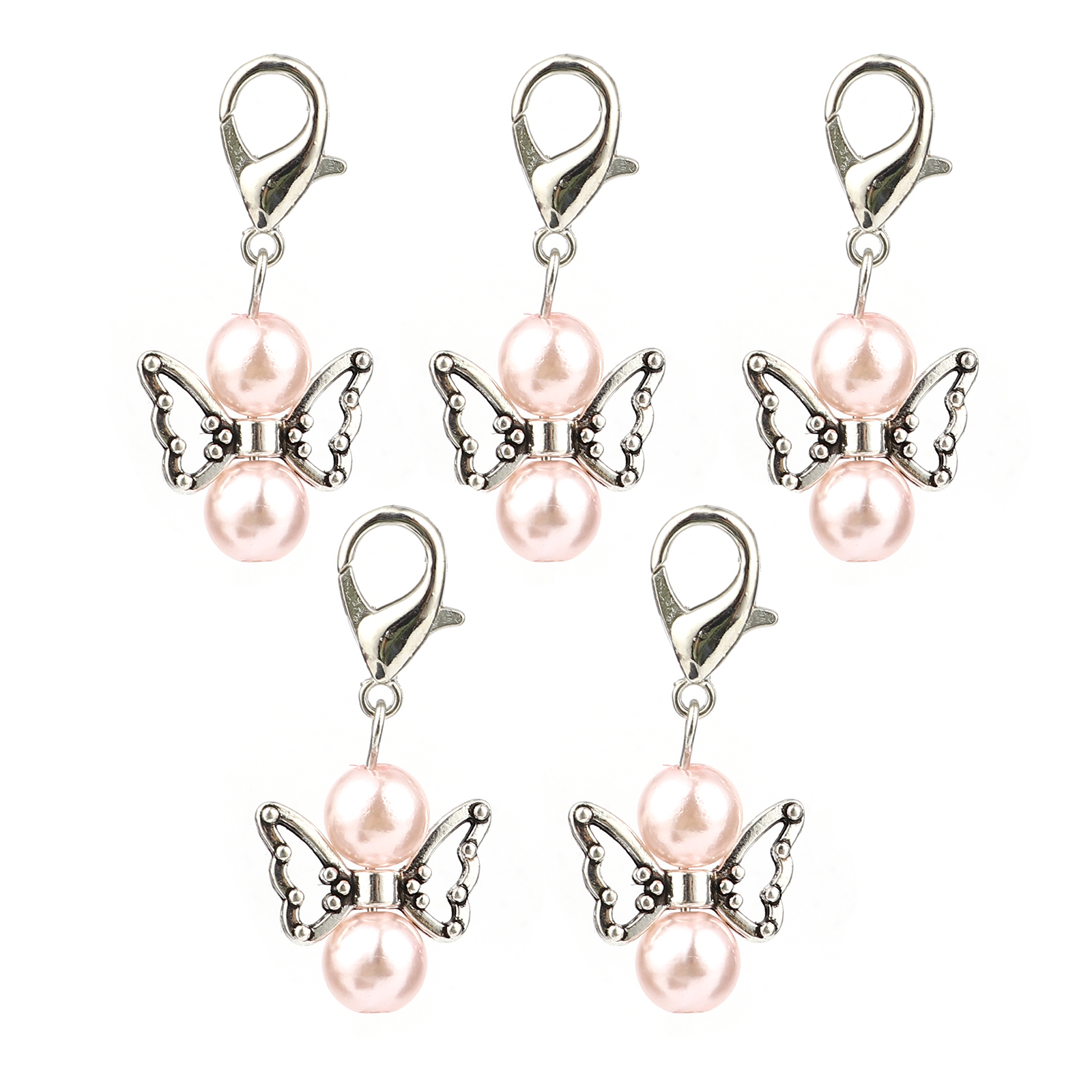 5 Stks/set Insect Breinaalden Stitch Markers Zink Gebaseerde Legering Ronde Kraal Angel Shape Hanger Naaien Gereedschap 38X18mm: Light Pink