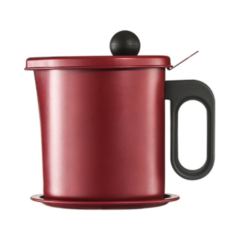 1.7l filtro de armazenamento de óleo da cozinha do agregado familiar garrafa de óleo de aço inoxidável com tampa recipiente de filtro de armazenamento de óleo da cozinha: Red