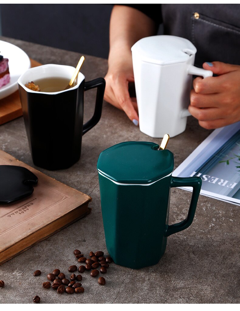 Celebrity Mark Cup Personality Trend Lovers Ceramic Spoon with Lid Large Capacity Office Coffee Cup for Men and Women