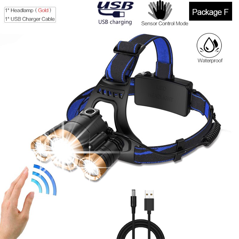 Super Leistungsstarke Sensor Scheinwerfer Wiederaufladbare Körper Motion Sensor Scheinwerfer Wasserdichte LED Kopf Licht USB Kopf Vorder Taschenlampe 18650