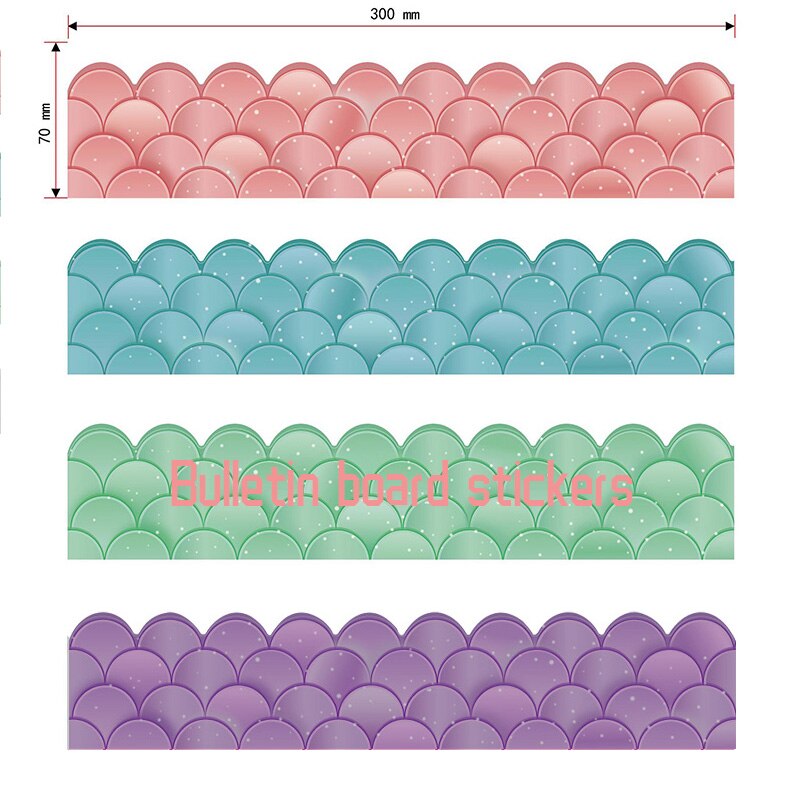 20M Gradient Bulletin Board Border Sticker Wavy Edge Scallops Straight Border Rim Classroom Home School Decor Party Supplies