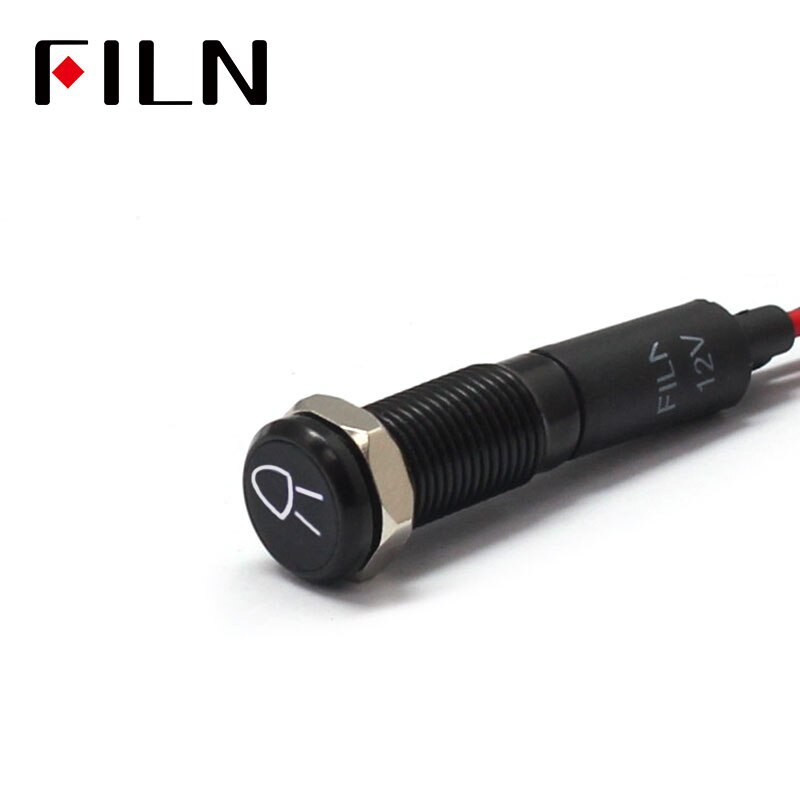 Filn 8mm bil instrumentbräda små lampor symbol led röd gul vit blå grön 12v led indikatorlampa med 20cm kablar: Vit svart hylla