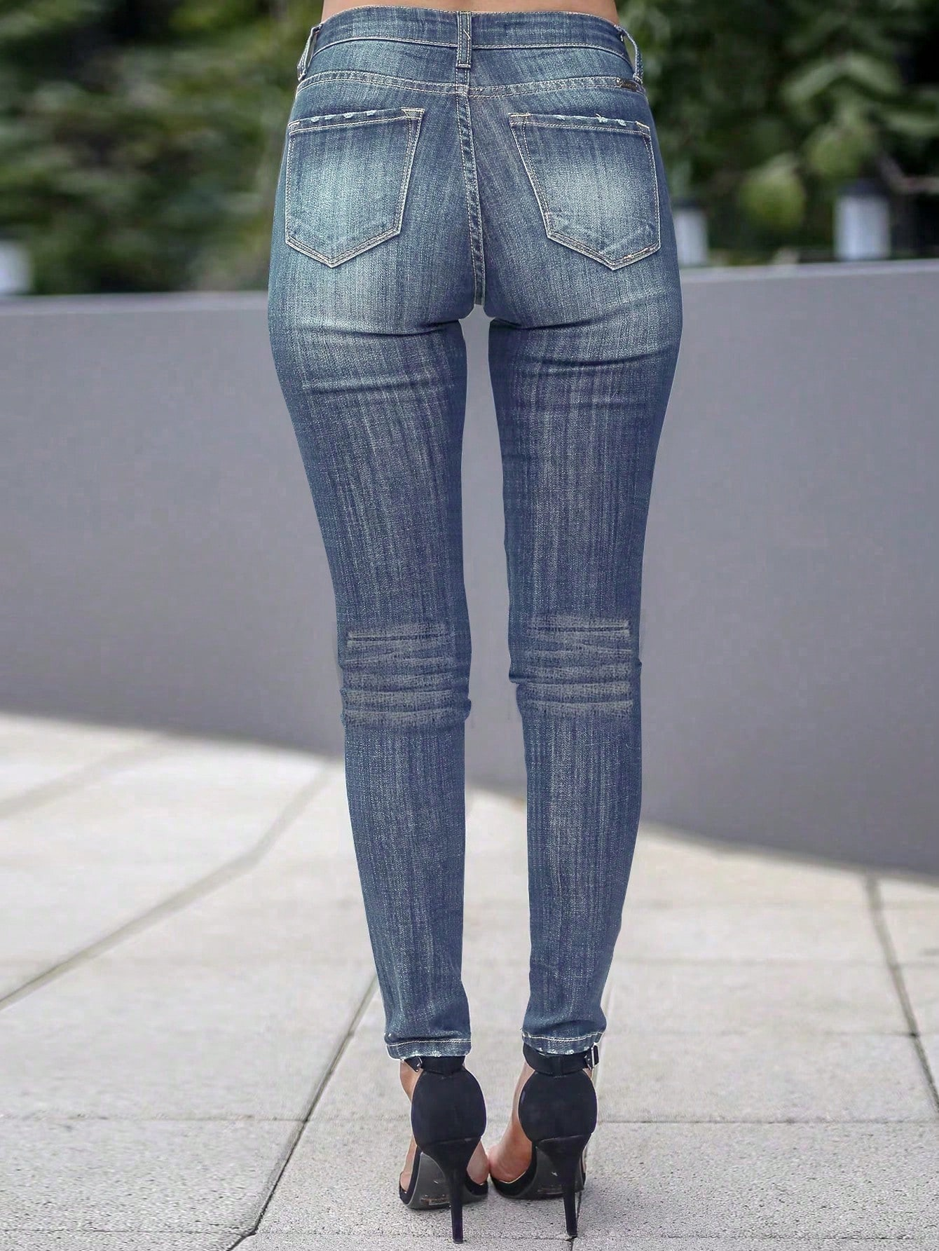 Vaqueros de mujer con costuras de color en contraste color sólido Slim Skinny Jeans