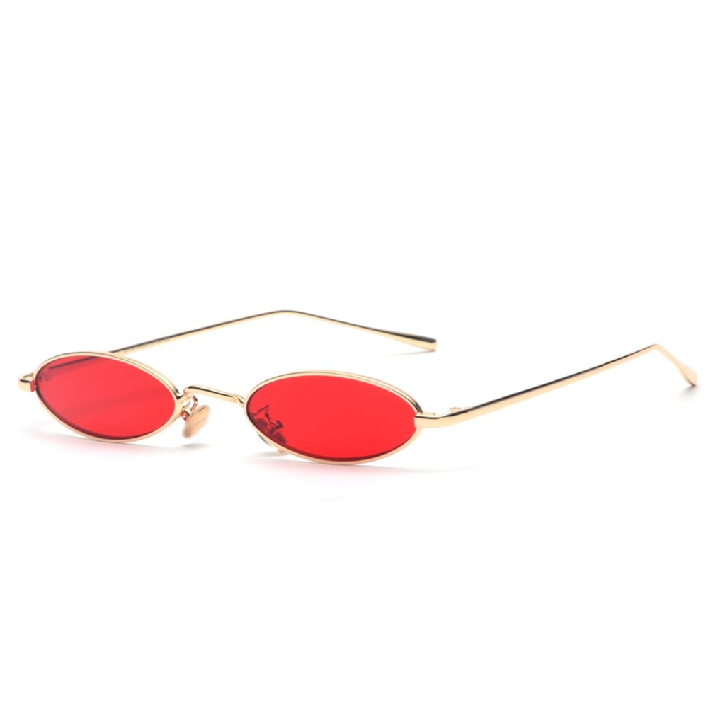 Kleine ovale ultravioletbestendige zonnebril met retro metalen montuur, geelrood, vintage ronde zonnebril, inisex wandelbril
