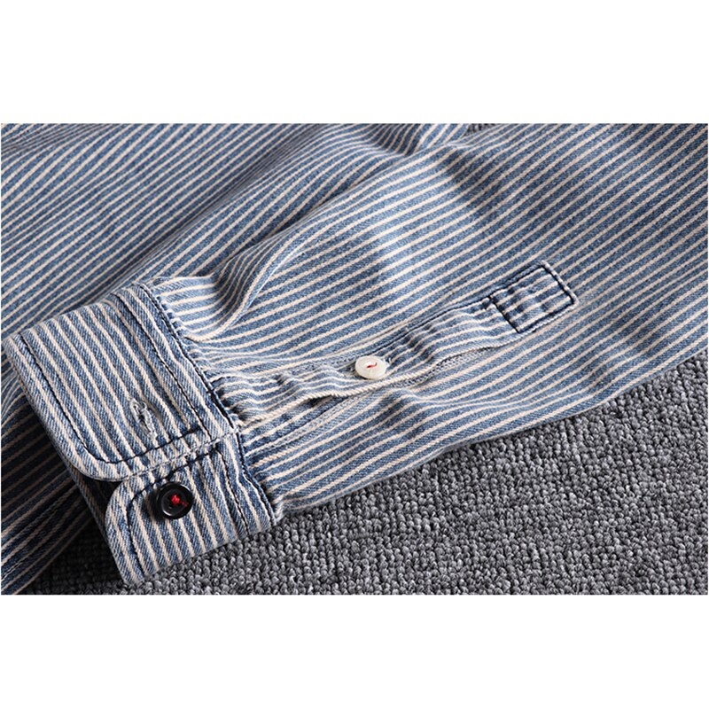 Camisa vaquera de rayas verticales para hombres, ropa urbana, estilo Harajuku japonés, con botones, de manga larga a rayas, de talla grande