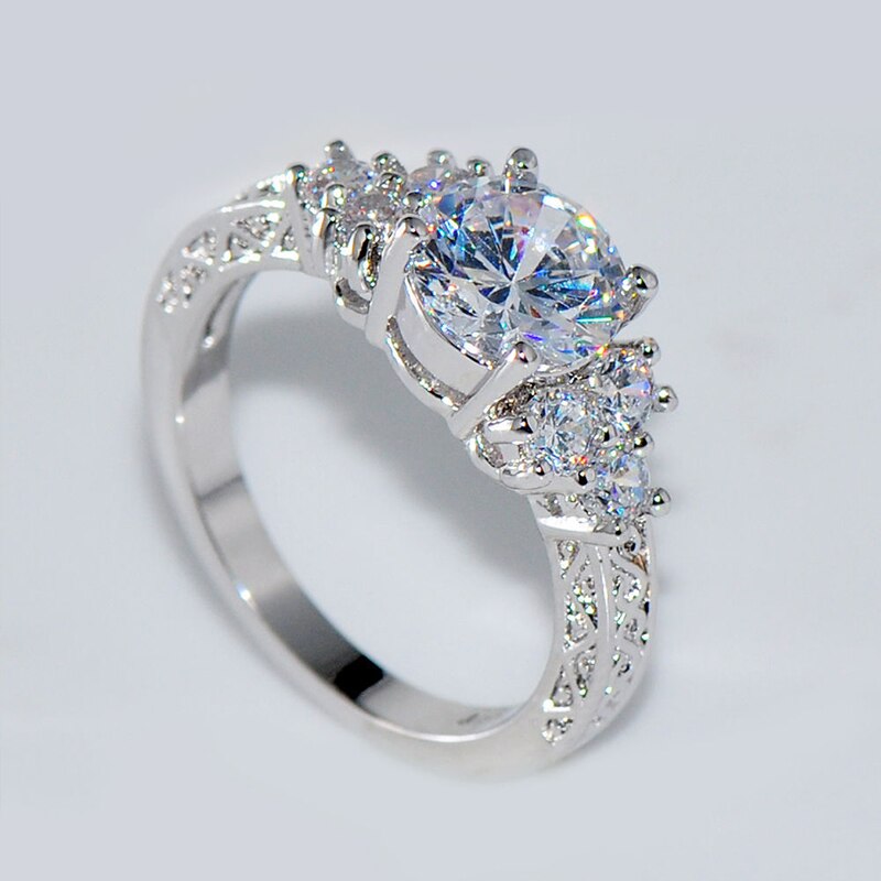 Beautiful Silver Crystal Zircon Ring Size 6/7/8/9/10 for Bride Women: 8