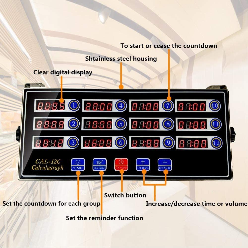 220V Twelfth Channel Kitchen Timer Loud Alarm 12 LED Digital Timing Reminder Hamburger Shop Count Up Countdown Stopwatch