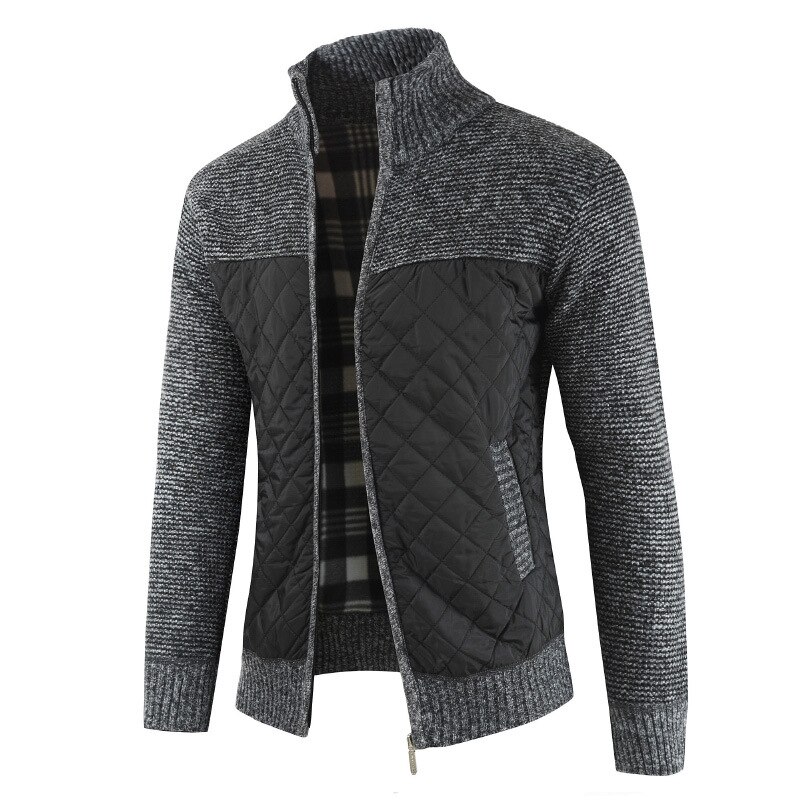 Herfst winter trui heren effen patchwork dikke fleece cardigan heren casual stand kleur trui heren jassen: Dgray / Xl
