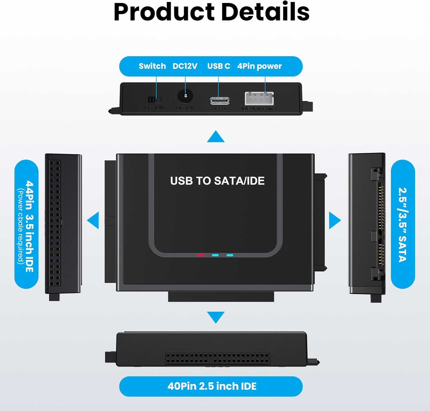 adapter SATA/IDE na USB 3.0 adapter dysku twardego Konwerter robić uniwersalnego dysku twardego IDE SATA HDD SSD 2,5/3,5 cala z zasilaczem 12V 2A