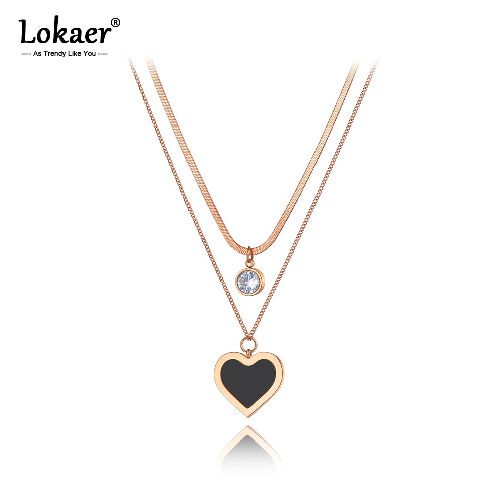 Lokaer Original Trendy Acrylic Heart Pendant Necklace For Women Stainless Steel CZ Crystal Chain Choker Necklace N20145