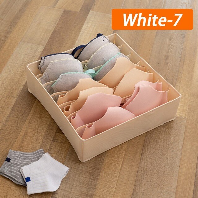 Foldable Underwear Storage Box Socks Closet Organizer Cloth Dividers For Drawers Case Wardrobe Thing Container Home Organization: Beige White 7