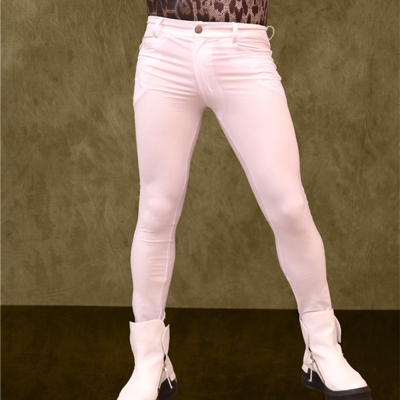 Plus Größe Herren Mercerisierter Spandex High-Stretch Leggings Club Dünne Stiefel Hosen Engen Bein Hose Fad Schlanke Form Bleistift hosen
