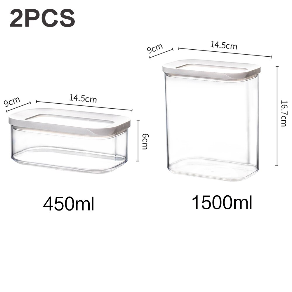 Contenedor de almacenamiento de cocina, refrigerador de cocina, caja de fideos, cereales, fruta seca, tanque de almacenamiento de aperitivos, tanque sellado transparente: 450ml 1500ml