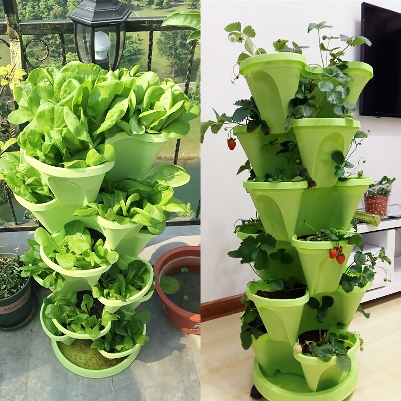 1/2/3/4/5pcs Plastic Stackable Vertical Flower Plant Pot Seedling Holder Garden Planter Decor Planting Pots Can Be Stacked Pots