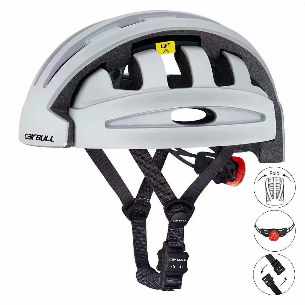 Cairbull Folding Bicycle Helmet bicycle electric scooter balance car with Rear Light Urban Foldable Riding Cyling Helmet: silver