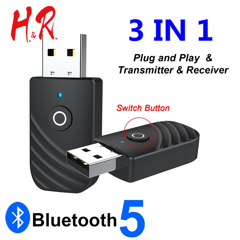 3 In 1 Bluetooth Ontvanger Bluetooth 5.0 Audio-ontvanger Zender Usb Adapter Tv Computer Auto Bluetooth Adapter Met Led Licht