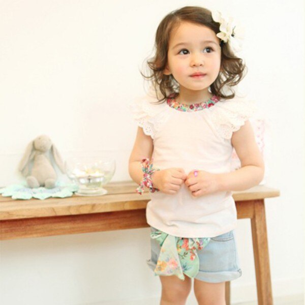 0-2Y Kids Baby Girls Clothing Floral Collar T-shirts Cute Short Sleeve Tops Blouses Shirts