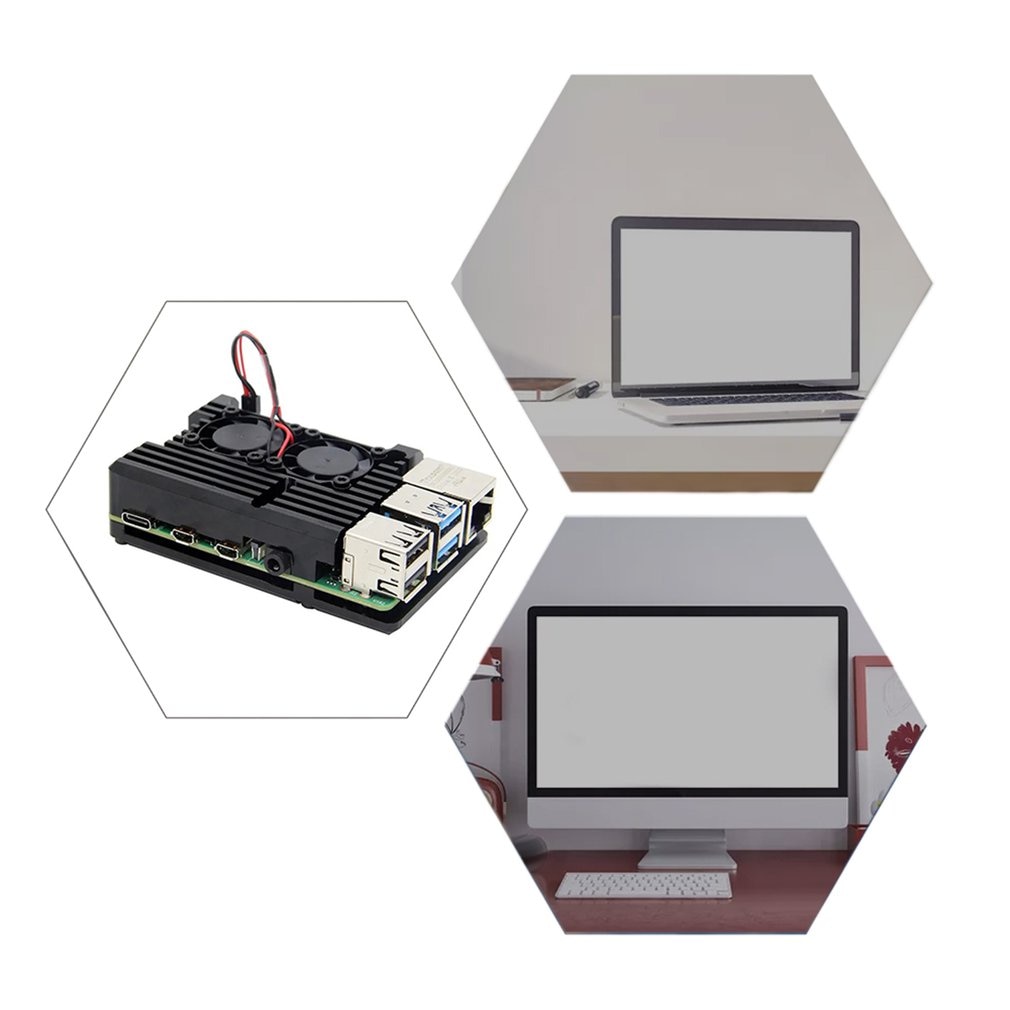 Pour framboise Pi 4 modèle CNC boîtier en alliage d'aluminium coque en métal avec dissipateurs de chaleur pour framboise double ventilateurs