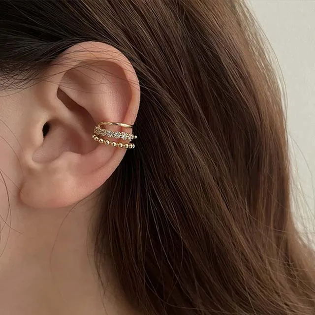 Boucles d'oreilles à Clip en perles Double couche pour femmes et filles, nouvelle coréenne, Clip de manchette d'oreille en Zircon de luxe sans piercing, bijoux: Couleur or jaune pâle