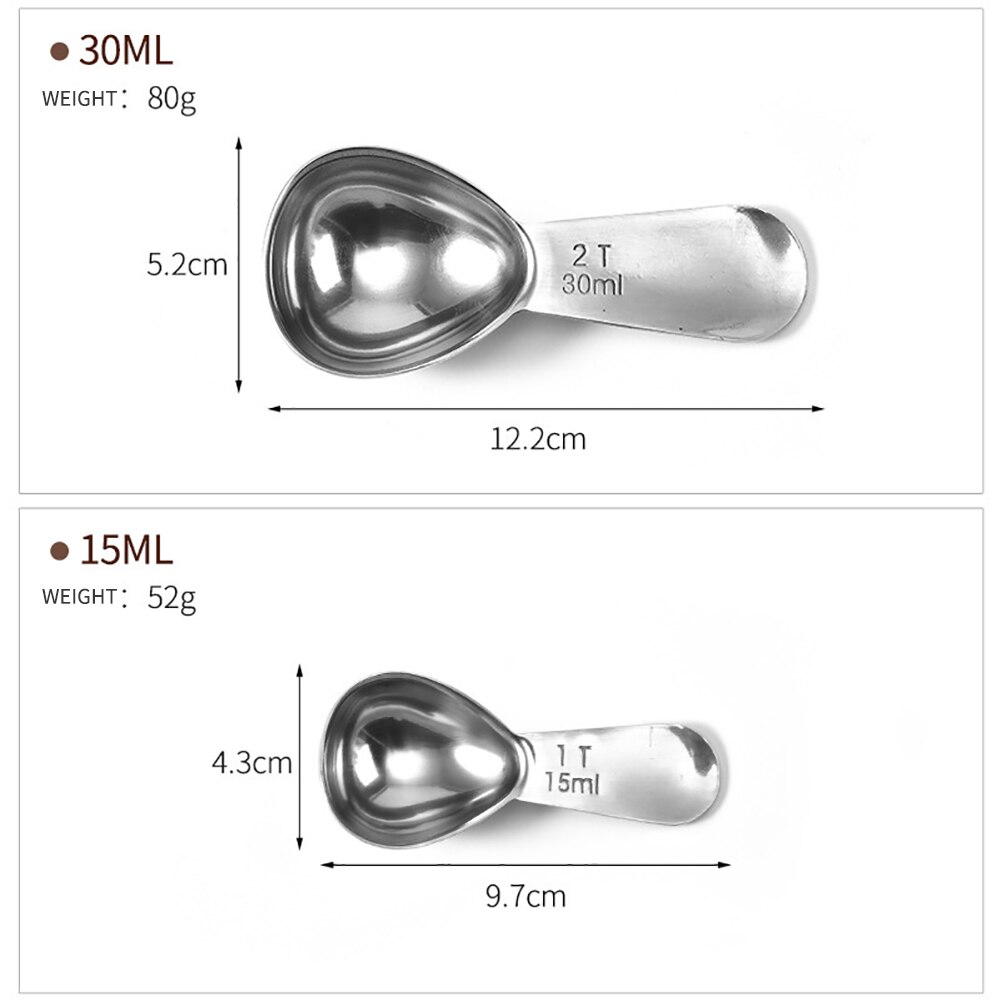 Mælkepulver måleske rustfrit stål kaffe sukker mel spiseske mål tørre flydende ingredienser scoop 15ml/30ml
