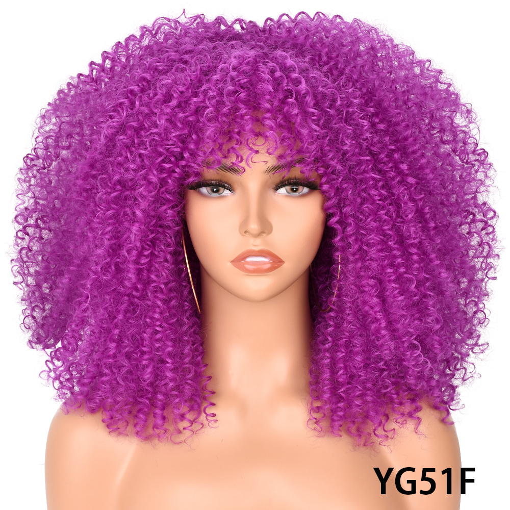 Pelucas rubias de pelo corto para mujeres negras, Afro, rizado, flequillo, Cosplay, Lolita, sintético, Marrón Natural, mezclado: NC/4HL
