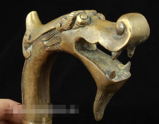 Kinesisk gammel bronze håndskåret cobra statue sukkerrør spadserestok hoved