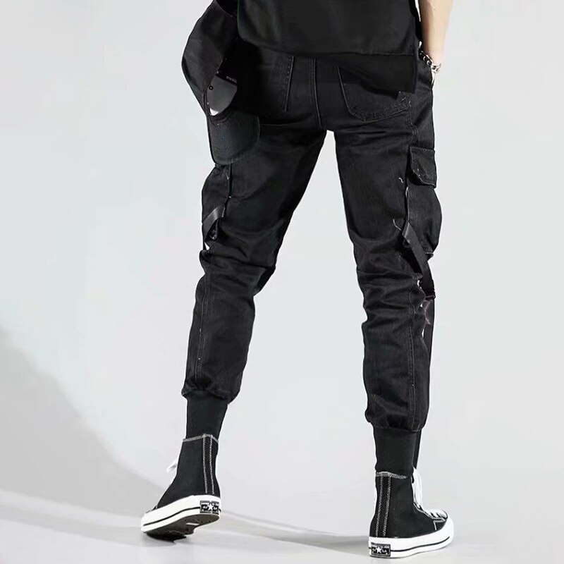 Streetwear pantalones Cargo Negro hombres Joggers pantalones de chándal japonés suelta Casual pantalones de tobillo
