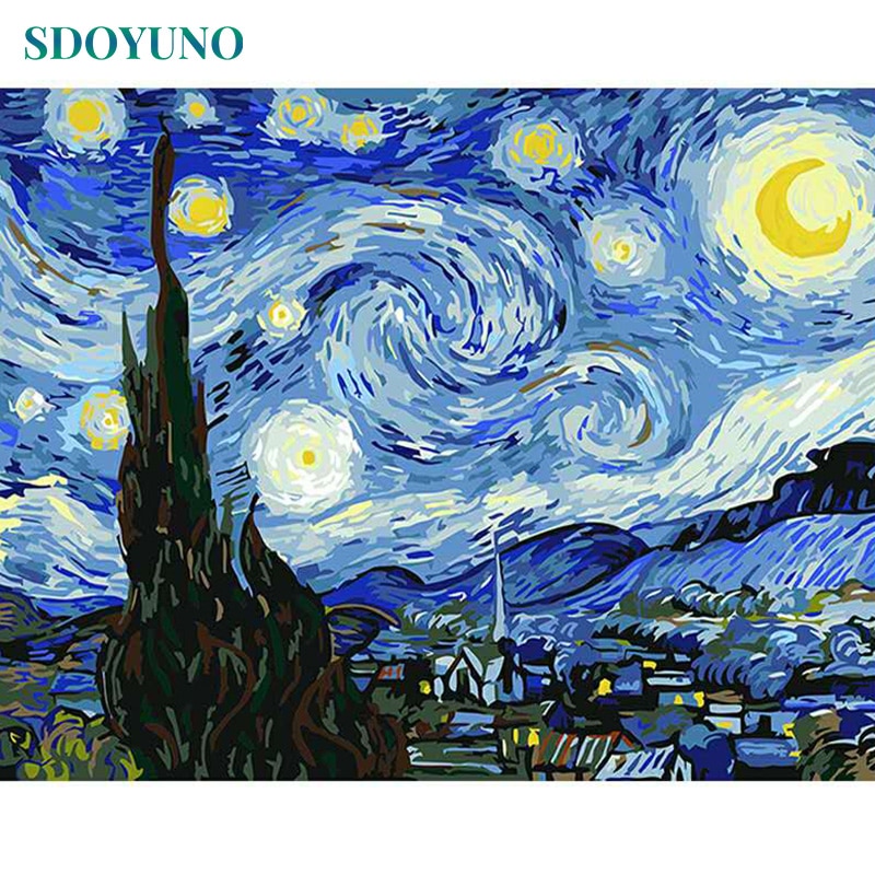 Sdoyuno 60X75Cm Diy Olieverfschilderij Door Nummers Landschap Abstract Sterrenhemel Foto Nummers Op Canvas Frameloze home Decor