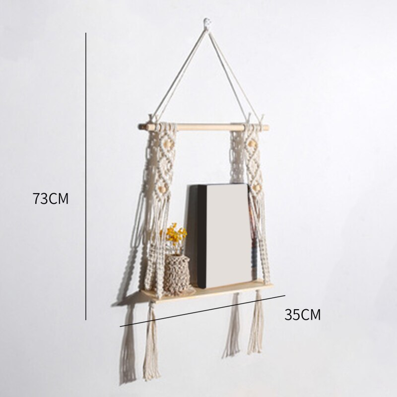 Estantes de macramé para dormitorio y plantas, decoración de Navidad Bohemia, estante de pared de madera, soporte de vela flotante, , decoración del hogar